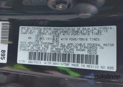 2015 Toyota Tacoma Base V6 from USA, damaged, VIN 3TMMU4FNXFM079165